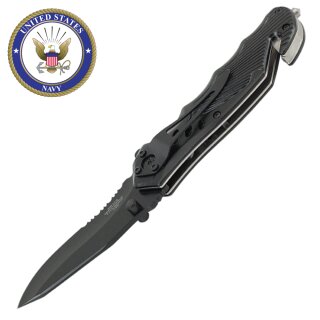 Lizensiertes US - NAVY Messer mit Federmechanik und Haifischzahn-Kante (Gesamtlänge= 20,32cm)